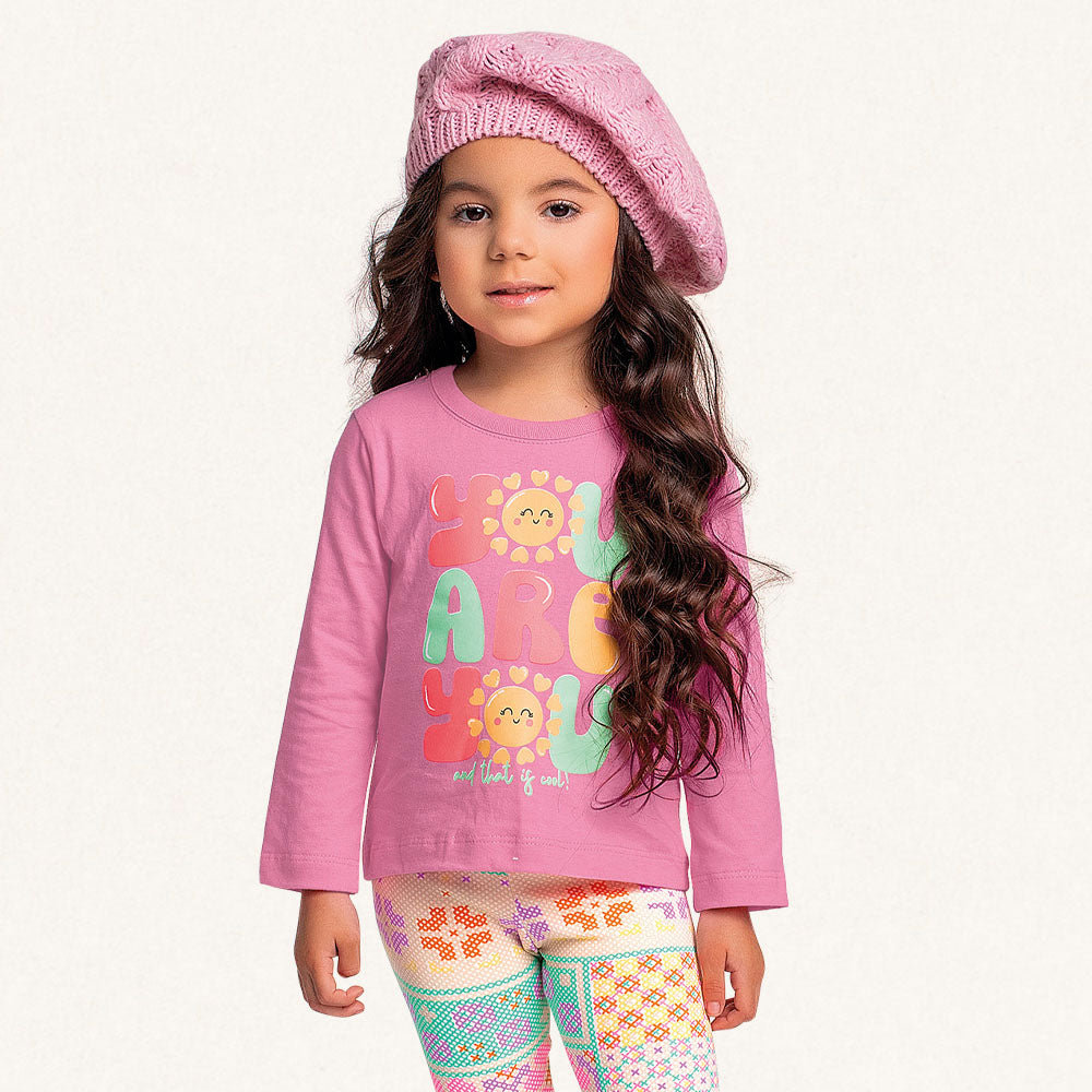 Conjunto Camiseta Manga Longa e Legging Malha You Are You Rosa Fakini - Feminino