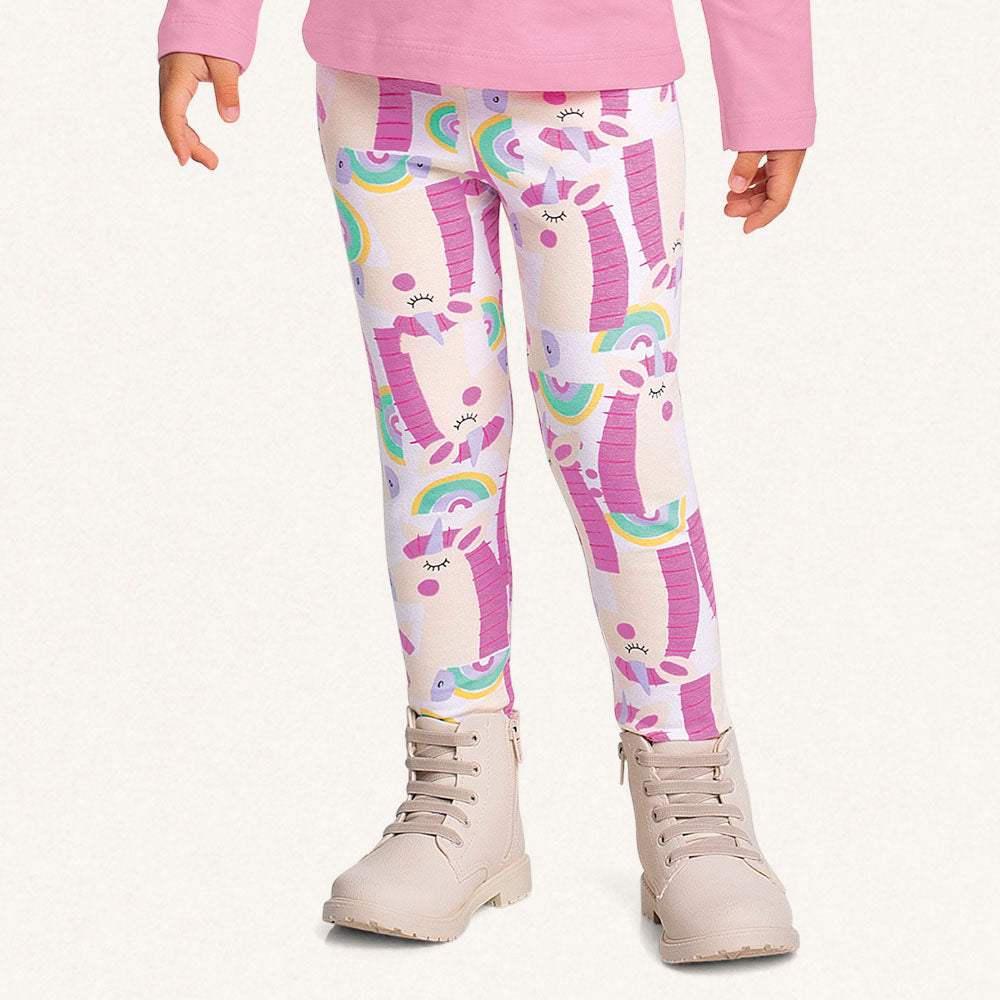 Conjunto Camiseta Manga Longa e Legging Malha Unicórnio Be Happy Rosa Fakini - Feminino