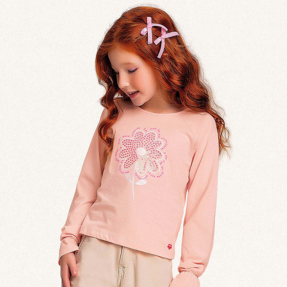 Blusinha Manga Longa Flor com Latejoulas Fakini - Feminino