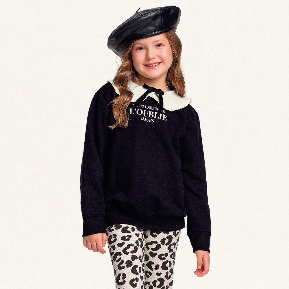 Conjunto Blusão Moletom Gola e Calça Legging Oncinha Fakini - Feminino