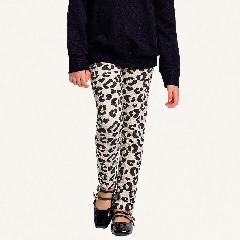 Conjunto Blusão Moletom Gola e Calça Legging Oncinha Fakini - Feminino