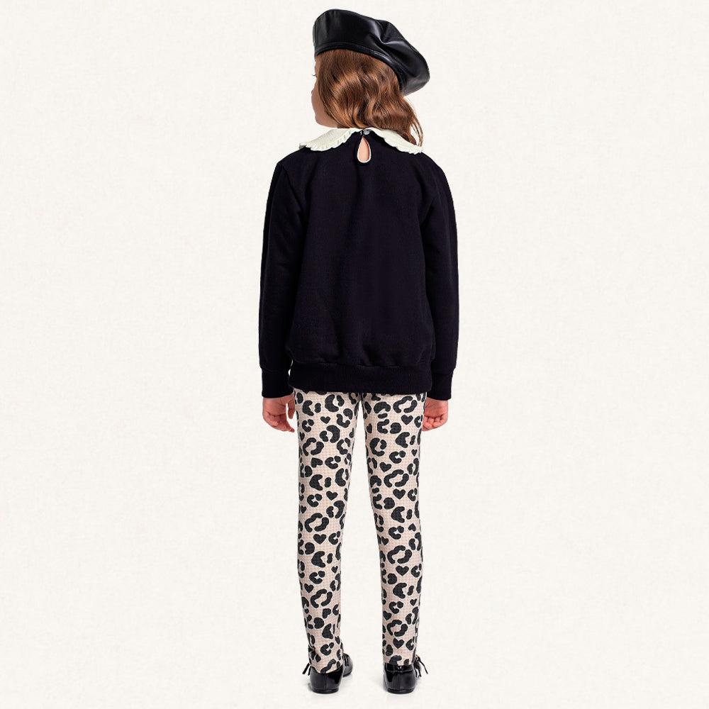 Conjunto Blusão Moletom Gola e Calça Legging Oncinha Fakini - Feminino