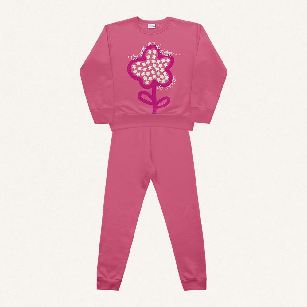 Conjunto Moletom Blusão e Calça Florescer Rosa Fakini - Feminino