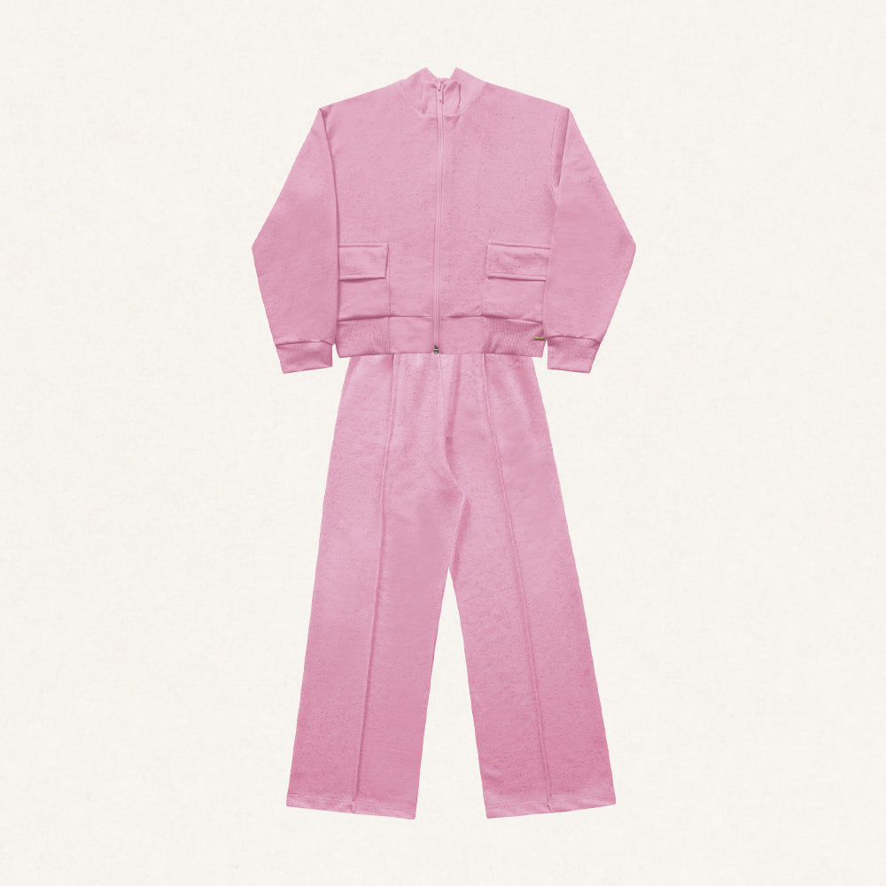 Conjunto Malha Jaqueta e Calça Rosa Fakini - Feminino