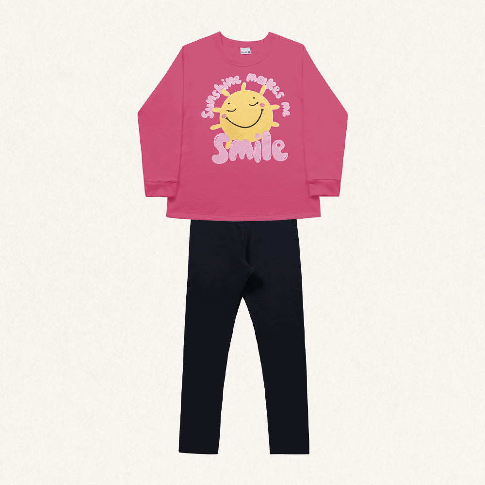 Conjunto Blusa Moletom e Legging Smile Rosa Fakini - Feminino