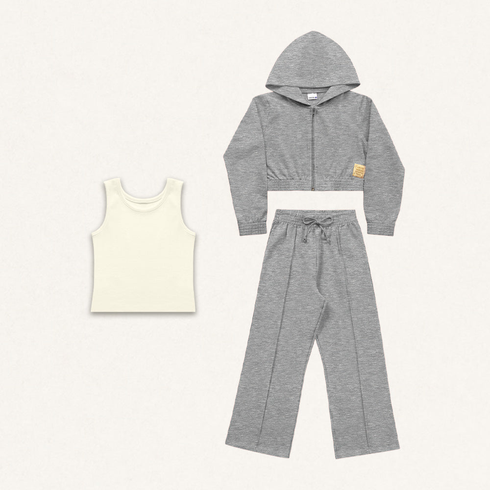 Conjunto 3 peças Jaqueta e Calça Moletom com Regata Canelada Fakini - Feminino