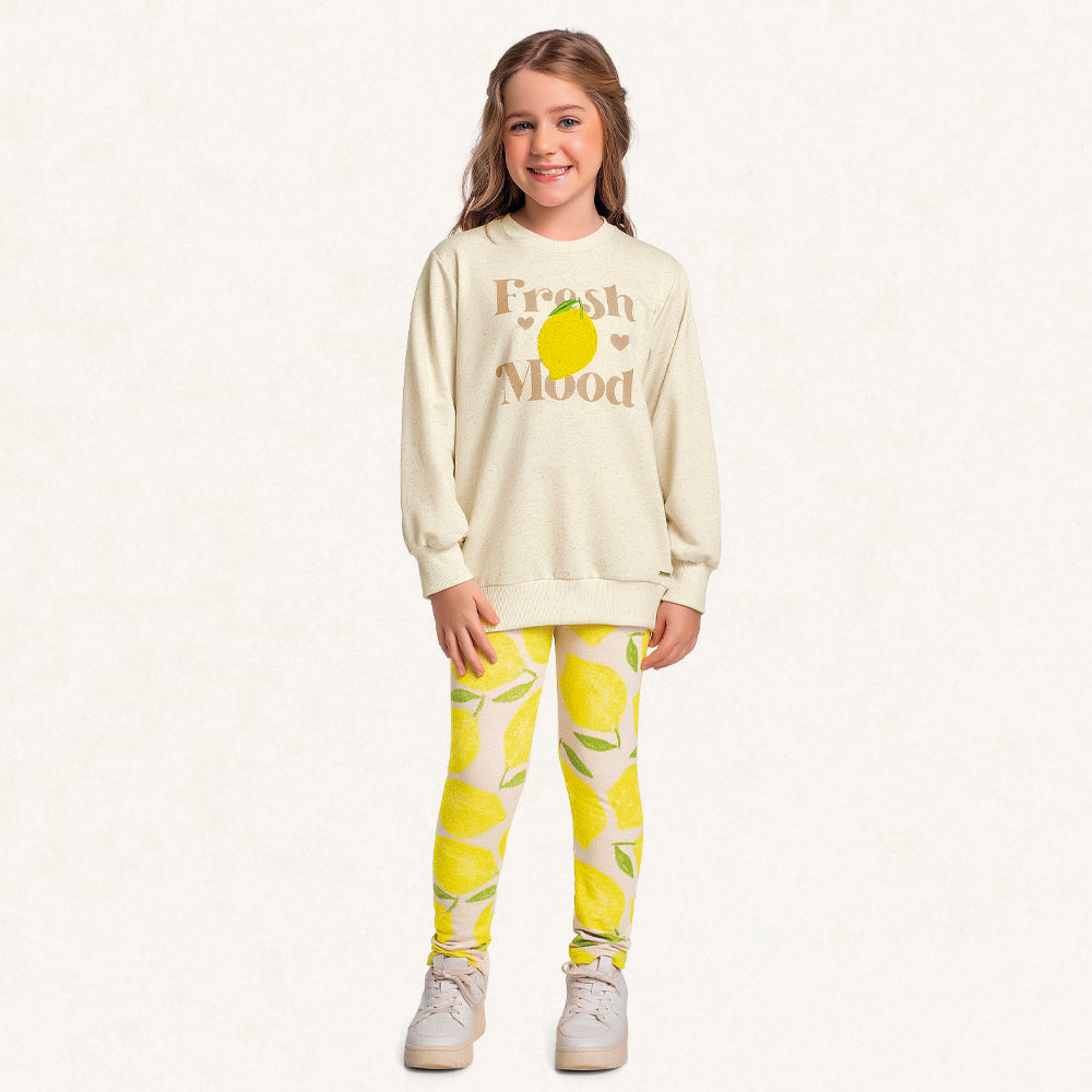 Conjunto Blusão Malha e Legging Fresh Mood Amarelo Fakini - Feminino