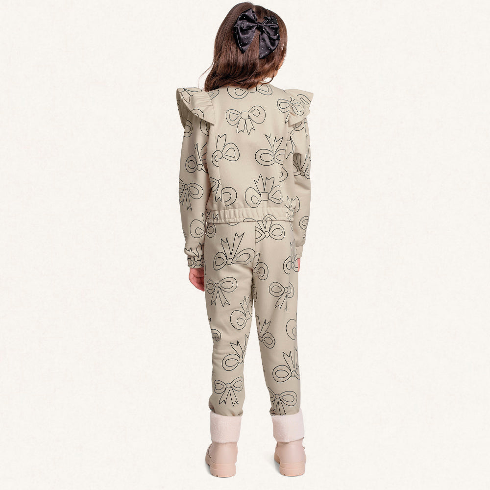 Conjunto Blusa e Calça Moletom Estampa Laços com Babados Fakini - Feminino