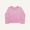 Blusinha Manga Longa Malha Gola Babado Aplique Rosa Fakini – Feminina