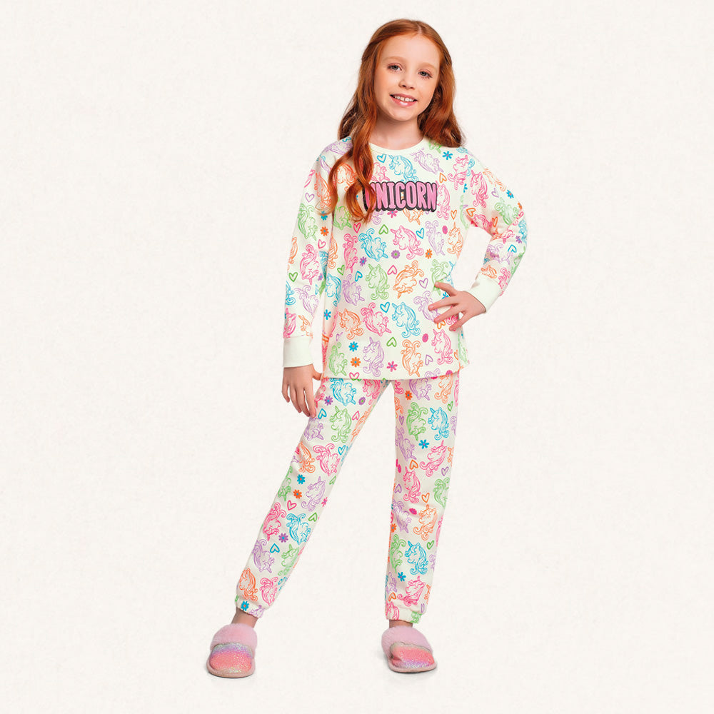 Conjunto Pijama Moletom Peluciado Unicórnio Fakini - Feminino