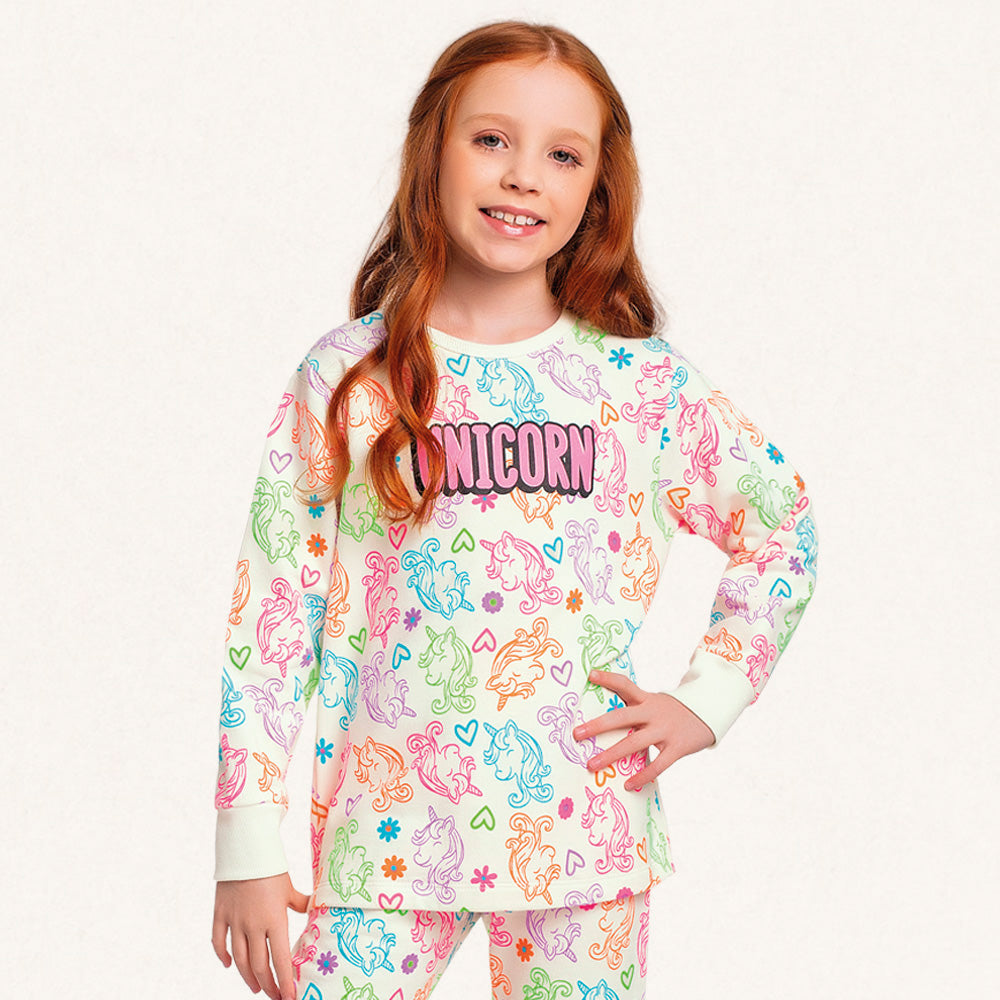 Conjunto Pijama Moletom Peluciado Unicórnio Fakini - Feminino