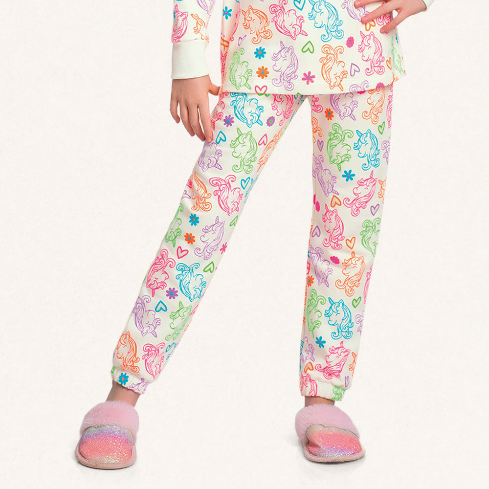 Conjunto Pijama Moletom Peluciado Unicórnio Fakini - Feminino