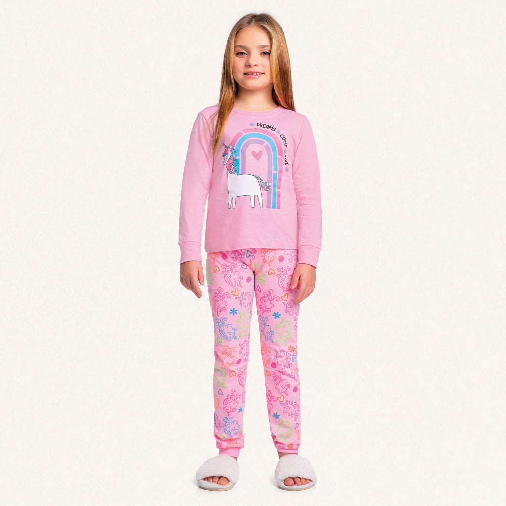 Conjunto Pijama Manga Longa Unicórnio Fakini - Feminino