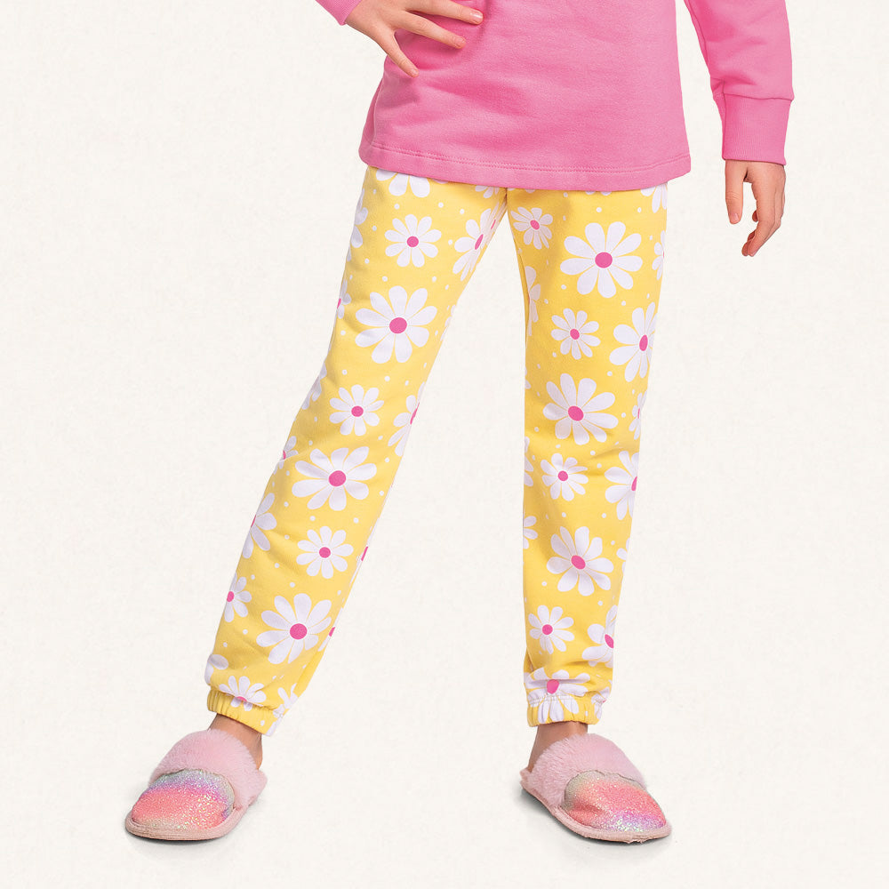 Conjunto Pijama Peluciado Blusão e Calça Moletom Bem Me Quer Rosa Fakini - Feminino