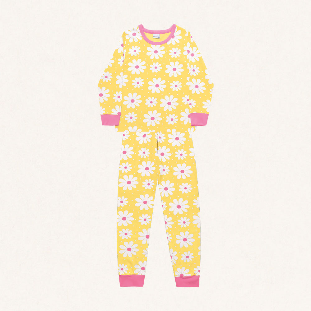 Conjunto Pijama Longo Flores Amarelo Fakini - Feminino