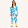 Conjunto Pijama Manga Longa Malha Flores Azul Fakini - Feminino
