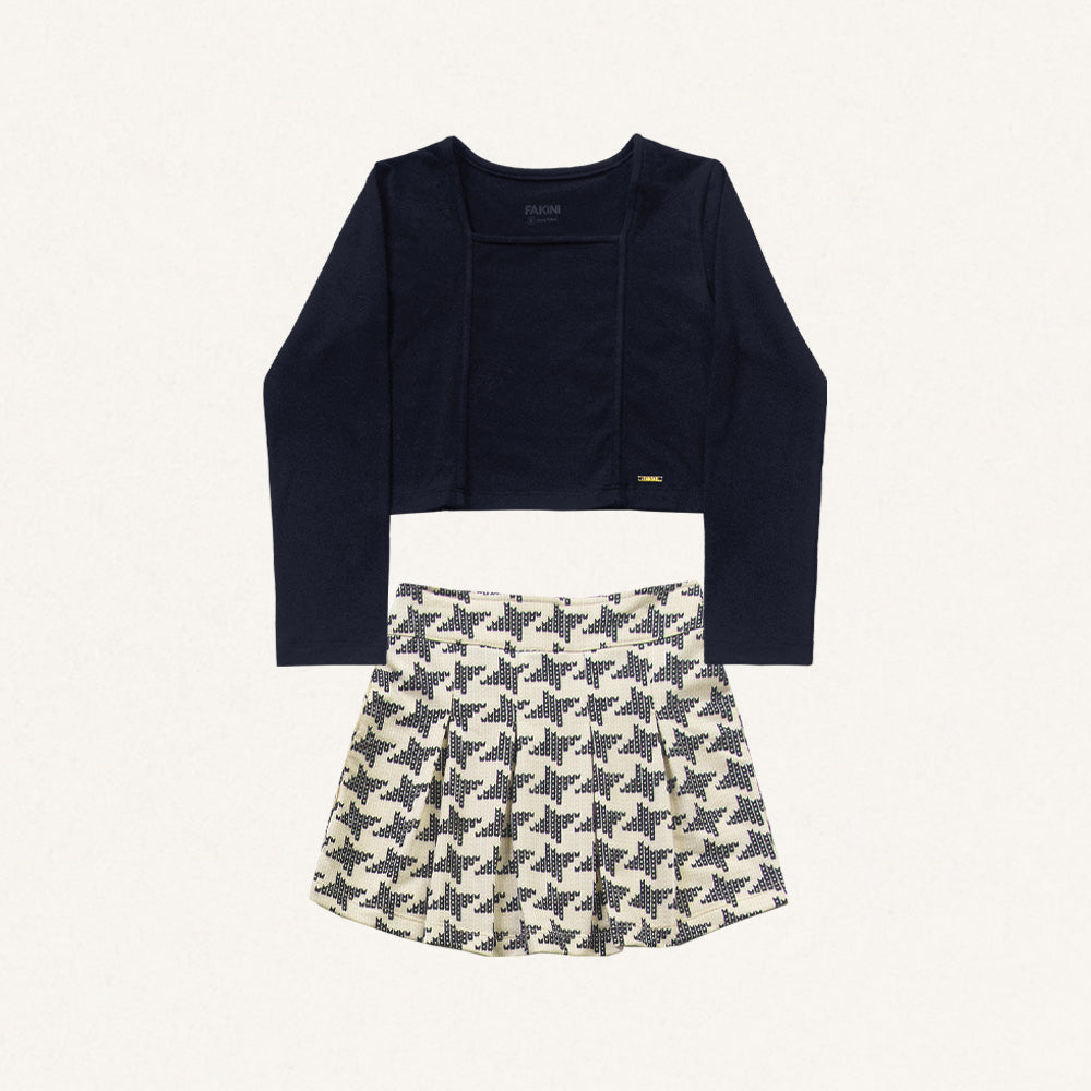 Conjunto Blusa Manga Longa e Shorts Saia Fakini - Feminino