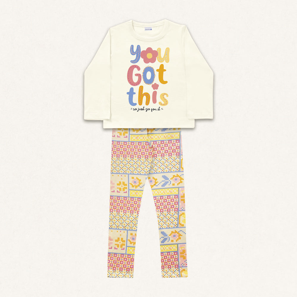 Conjunto Camiseta Manga Longa e Legging You Got This Marfim Fakini – Feminino