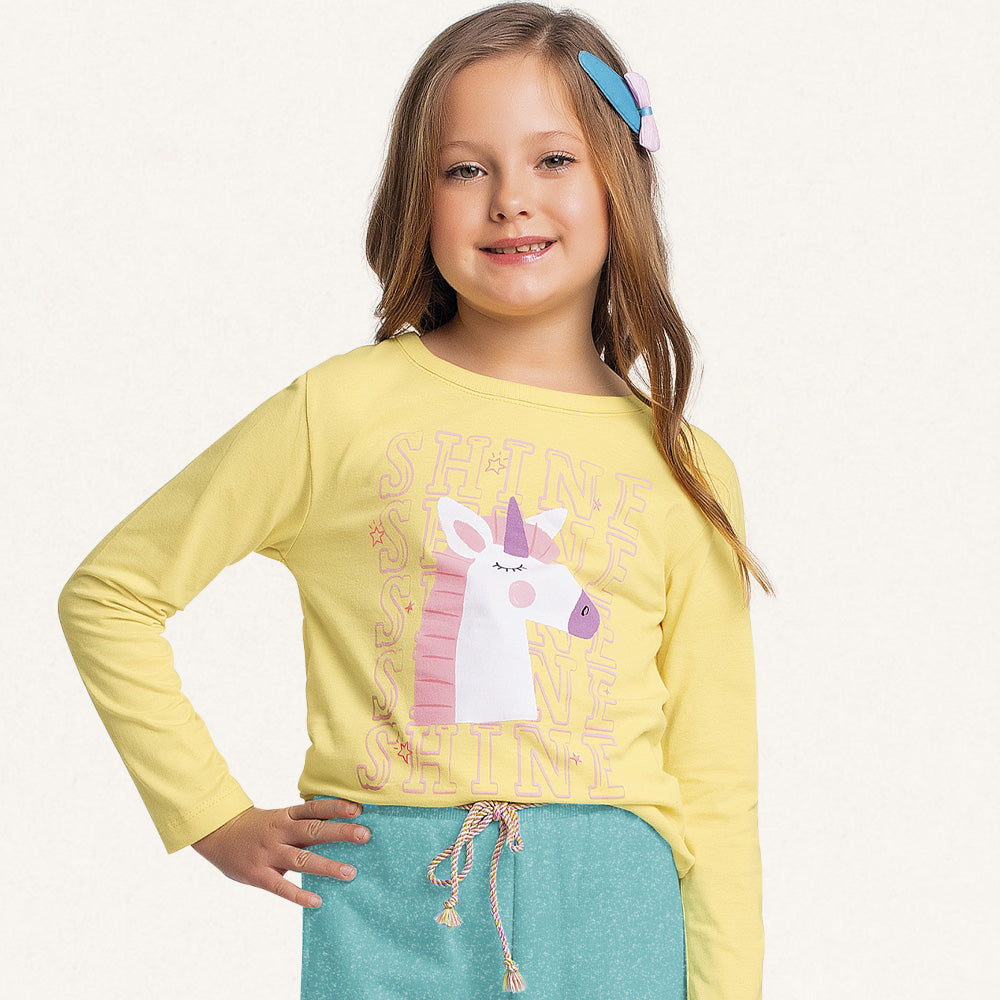 Blusinha Manga Longa Estampada Unicórnio Fakini - Feminina