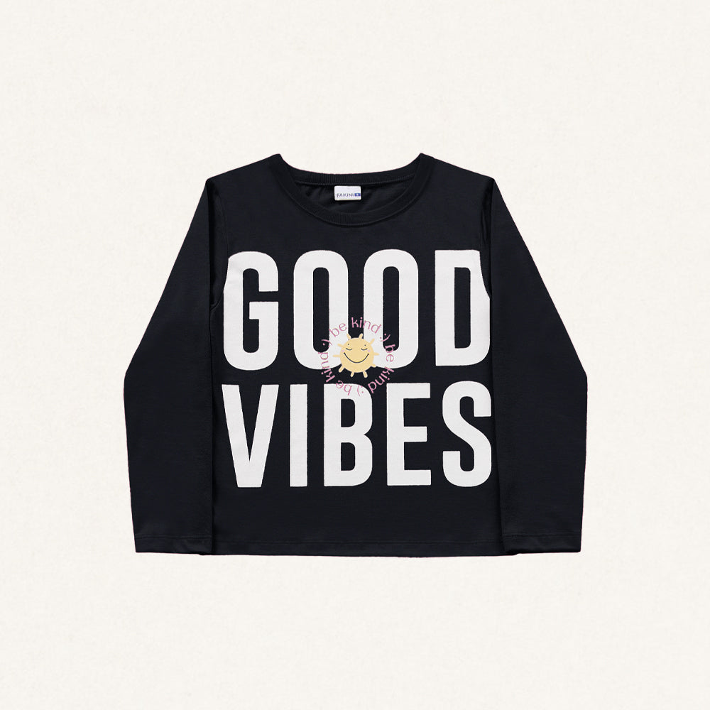 Blusinha Manga Longa Good Vibes Preta Fakini - Feminina