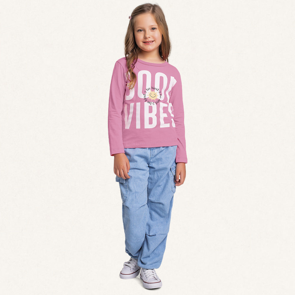 Blusinha Manga Longa Good Vibes Rosa Fakini – Feminina