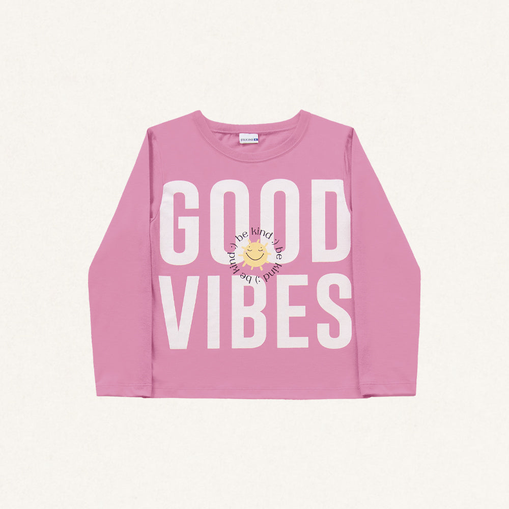 Blusinha Manga Longa Good Vibes Rosa Fakini – Feminina