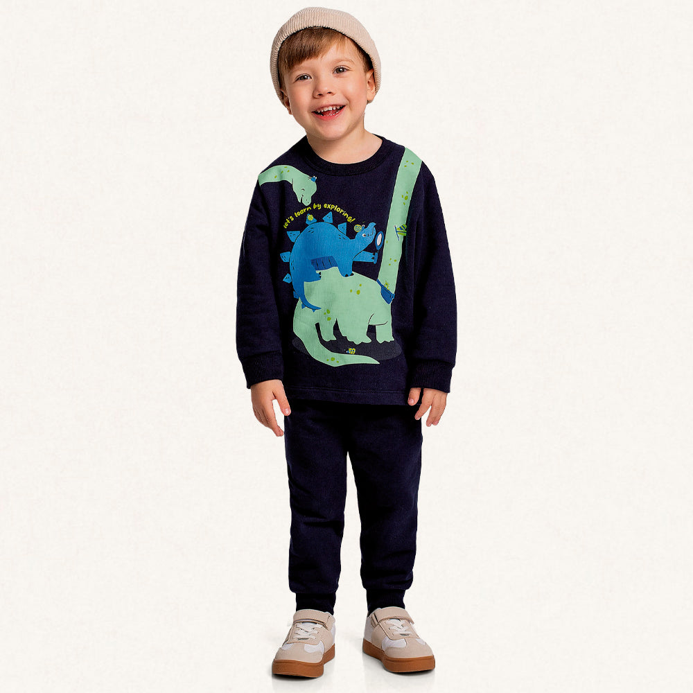 Conjunto Moletom Estampado Dinossauro Fakini - Masculino