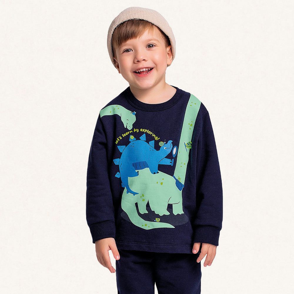 Conjunto Moletom Estampado Dinossauro Fakini - Masculino