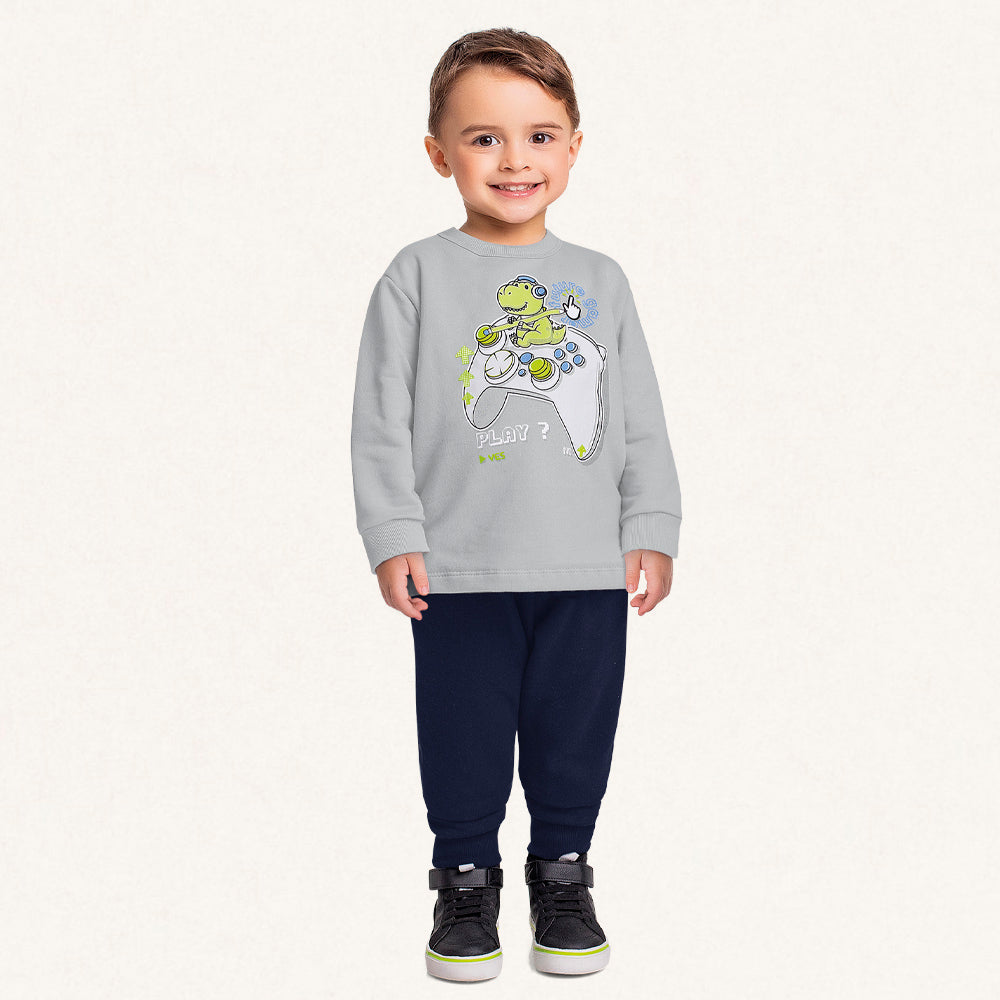 Conjunto Moletom Play Dino Cinza Fakini – Masculino