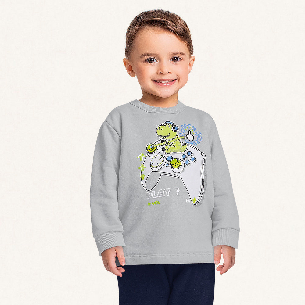 Conjunto Moletom Play Dino Cinza Fakini – Masculino