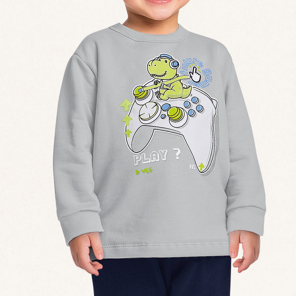 Conjunto Moletom Play Dino Cinza Fakini – Masculino
