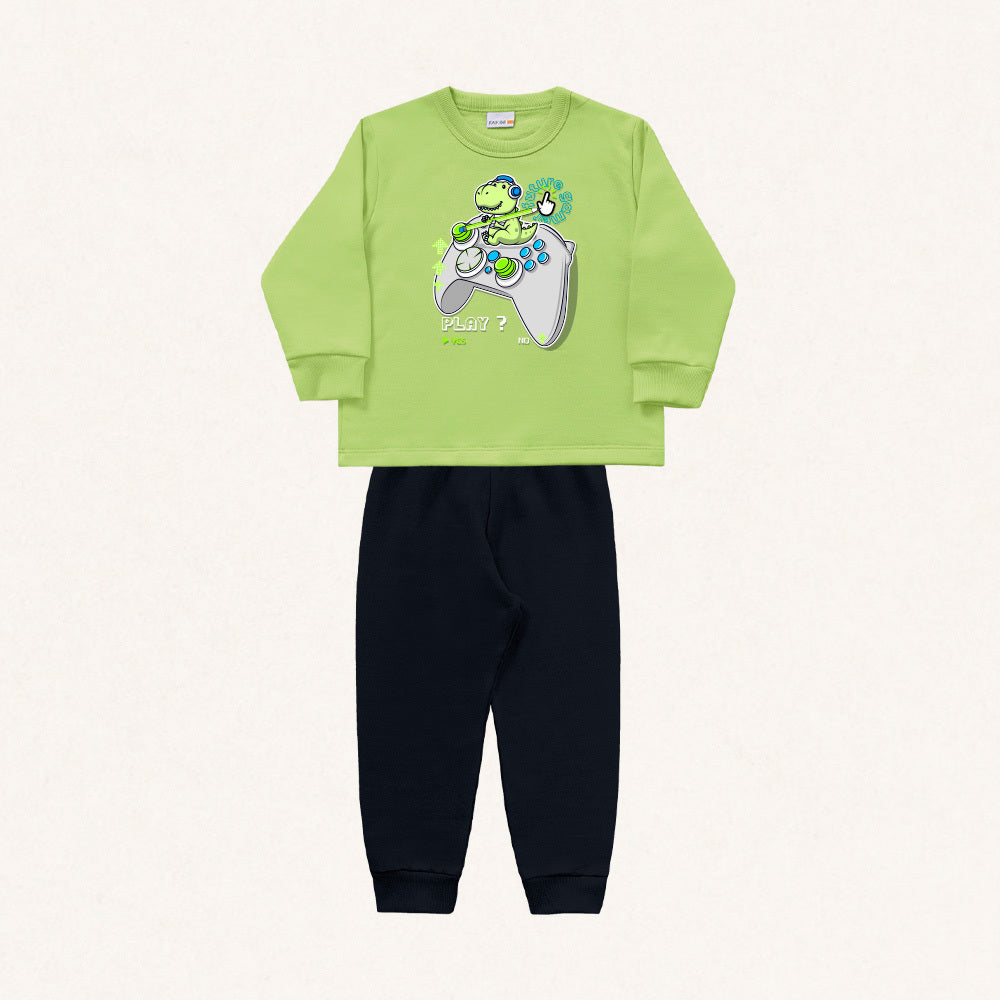 Conjunto Moletom Play Dino Verde Fakini - Masculino
