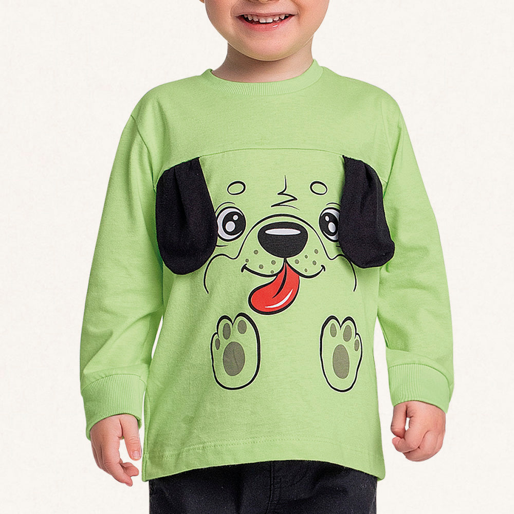Camiseta Manga Longa Malha Verde Cachorrinho Fakini - Masculina