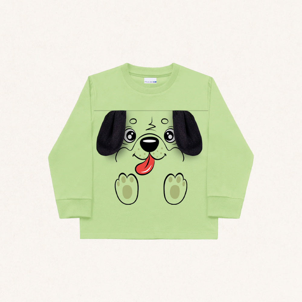 Camiseta Manga Longa Malha Verde Cachorrinho Fakini - Masculina
