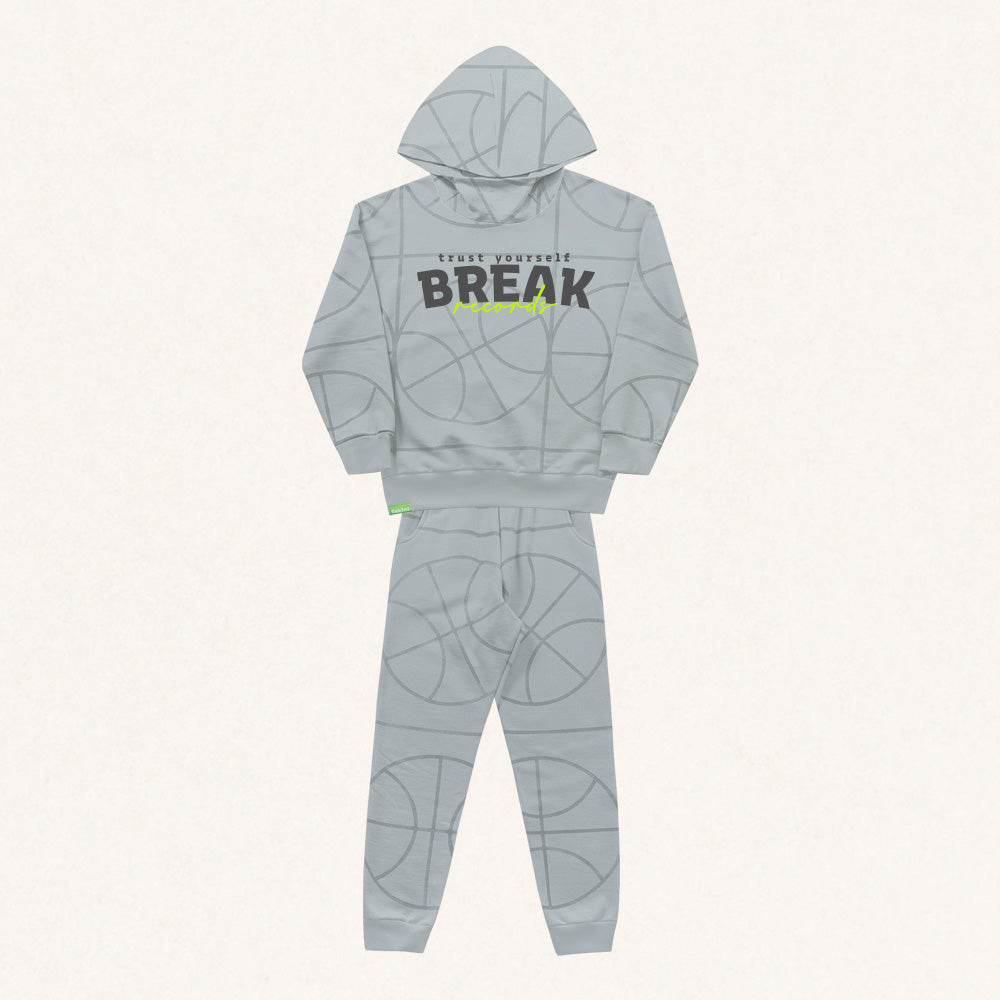 Conjunto Moletom Break Cinza com Capuz Fakini – Masculino