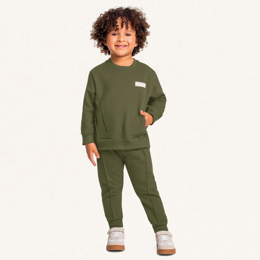Conjunto Blusão e Calça Peluciado Verde Oliva Fakini - Masculino