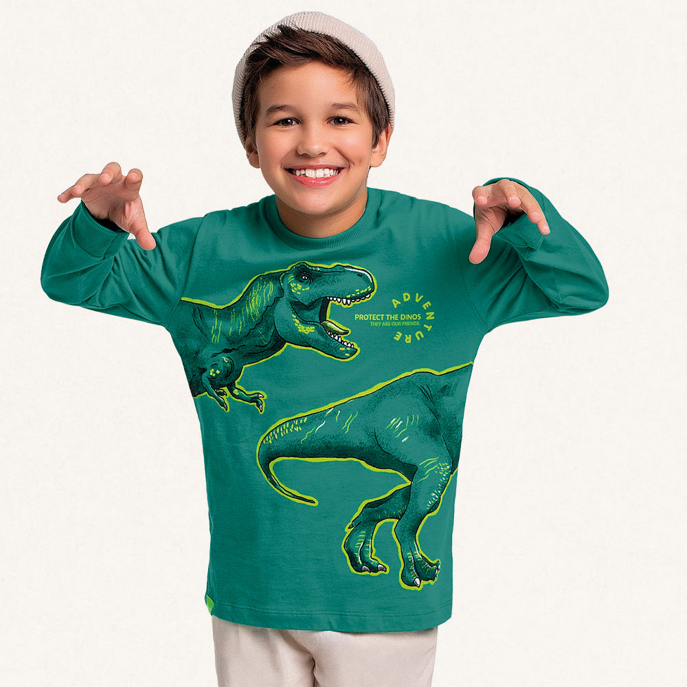 Camiseta Manga Longa Protect the Dinos Fakini - Masculina