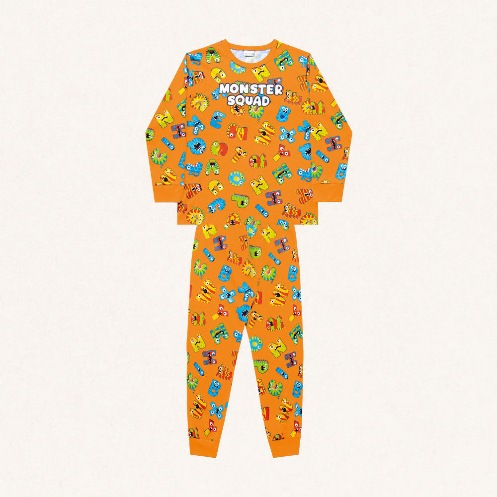 Conjunto Pijama Manga Longa Malha Monster Squad Laranja Fakini - Masculino