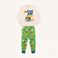 Conjunto Pijama Malha Manga Longa Estampado Game On Dino Baunilha e Verde Fakini - Masculino