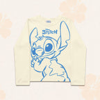 Camiseta Manga Longa Canelada Marfim Estampada Lilo e Stitch Fakini - Feminina