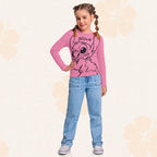 Camiseta Manga Longa Canelada Rosa Estampada Lilo e Stitch Fakini – Feminina