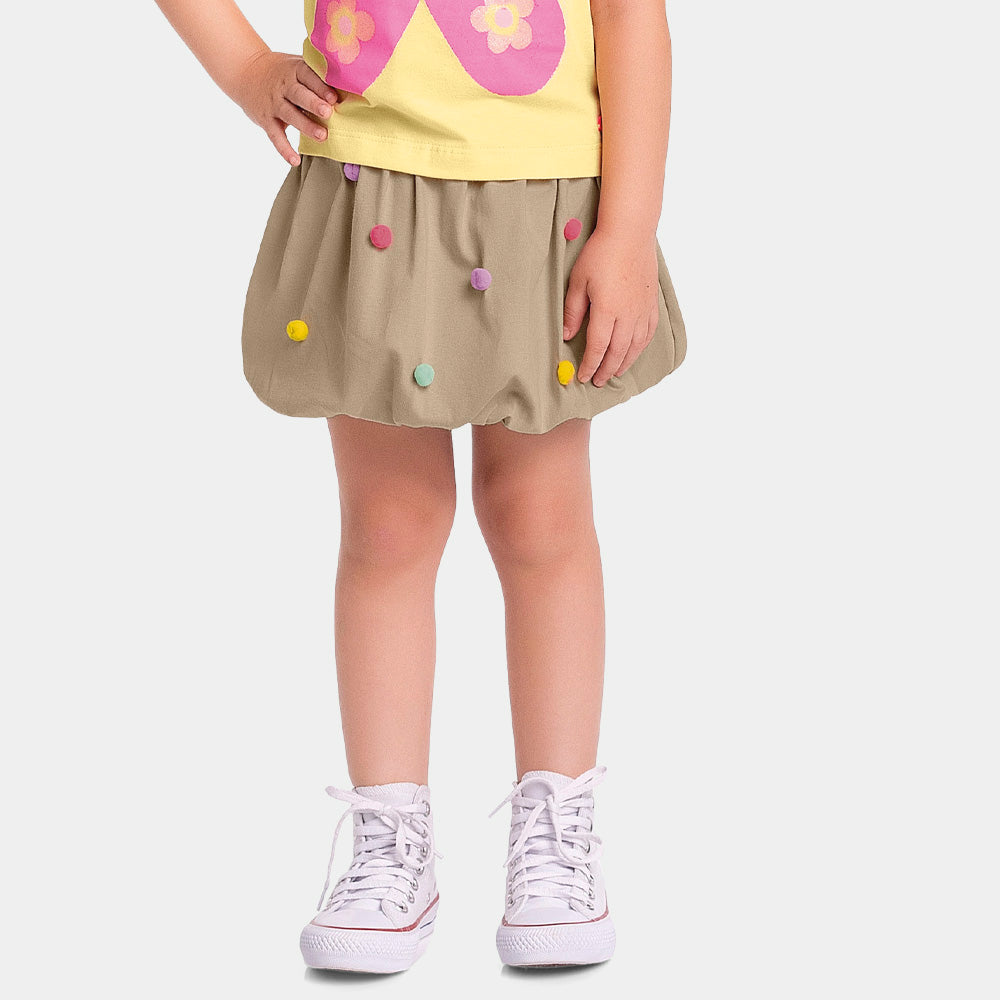 Short Saia Balonê Em Malha Bolinhas coloridas Fakini Feminino
