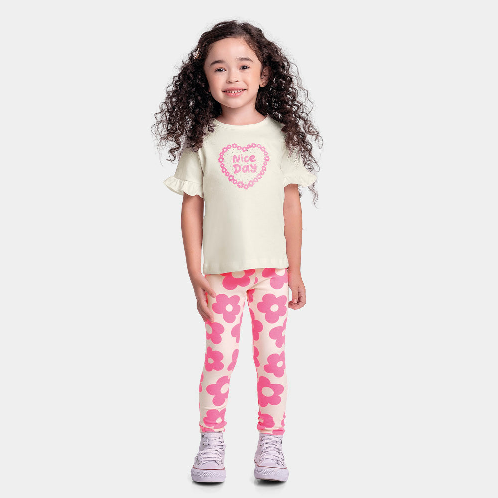 Conjunto Blusa Manga Curta e legging Estampada Nice Day Fakini Feminino