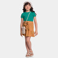 Conjunto Blusa Manga Curta e Saia Com Aplicação de Pedrinhas Fakini Feminino