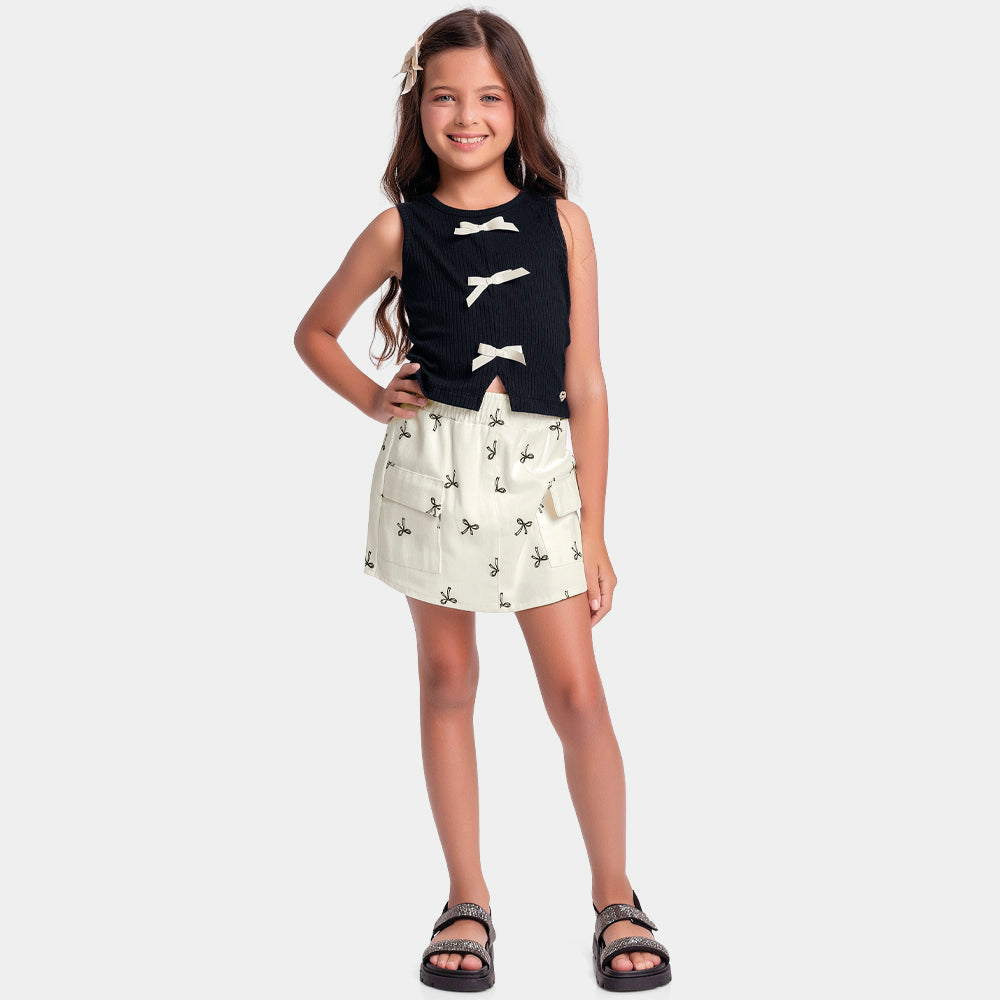 Conjunto Regata e Short Saia Com laços Fakini Feminino