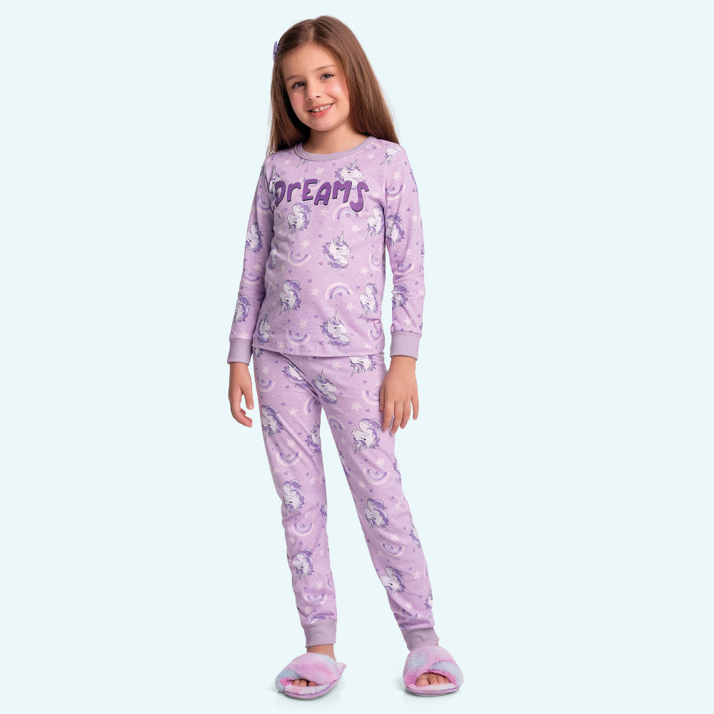 Conjunto Blusa Manga Longa e Calça Pijama Dreams Unicôrnios Fakini Feminino