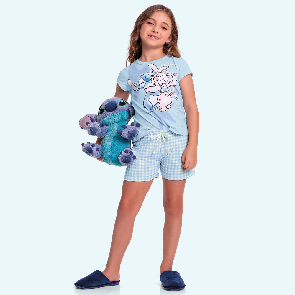 Conjunto Blusa e Shorts de Pijama Lilo e Stitch Fakini Feminino