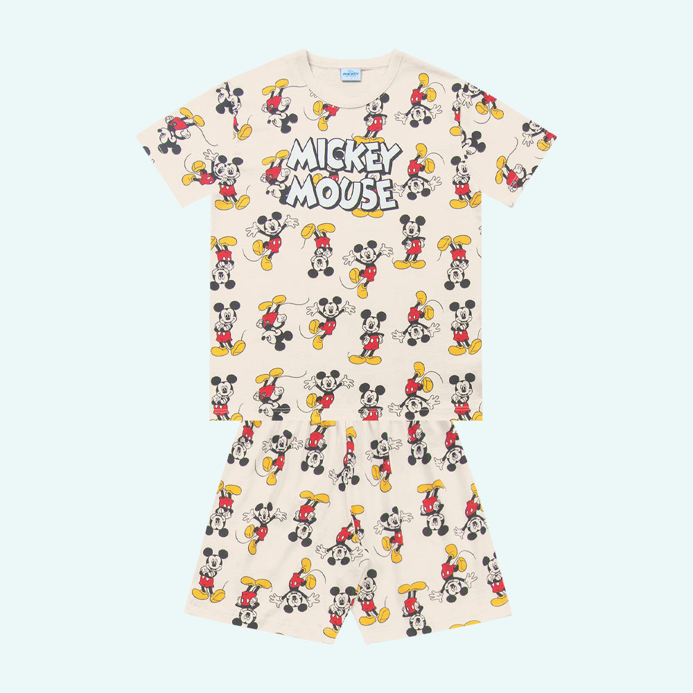 Conjunto de Camiseta e Bermuda Pijama Mickey Mouse Fakini Masculino