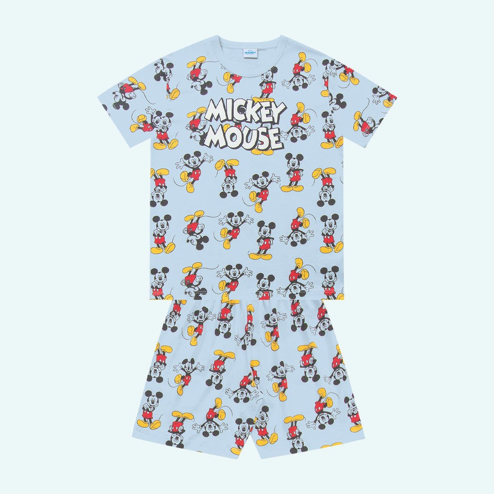 Conjunto de Camiseta e Bermuda Pijama Mickey Mouse Fakini Masculino