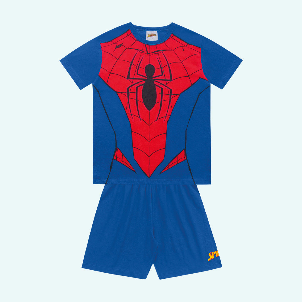 Conjunto Camiseta Manga Curta e Bermuda Pijama Homem-Aranha Fakini Masculino